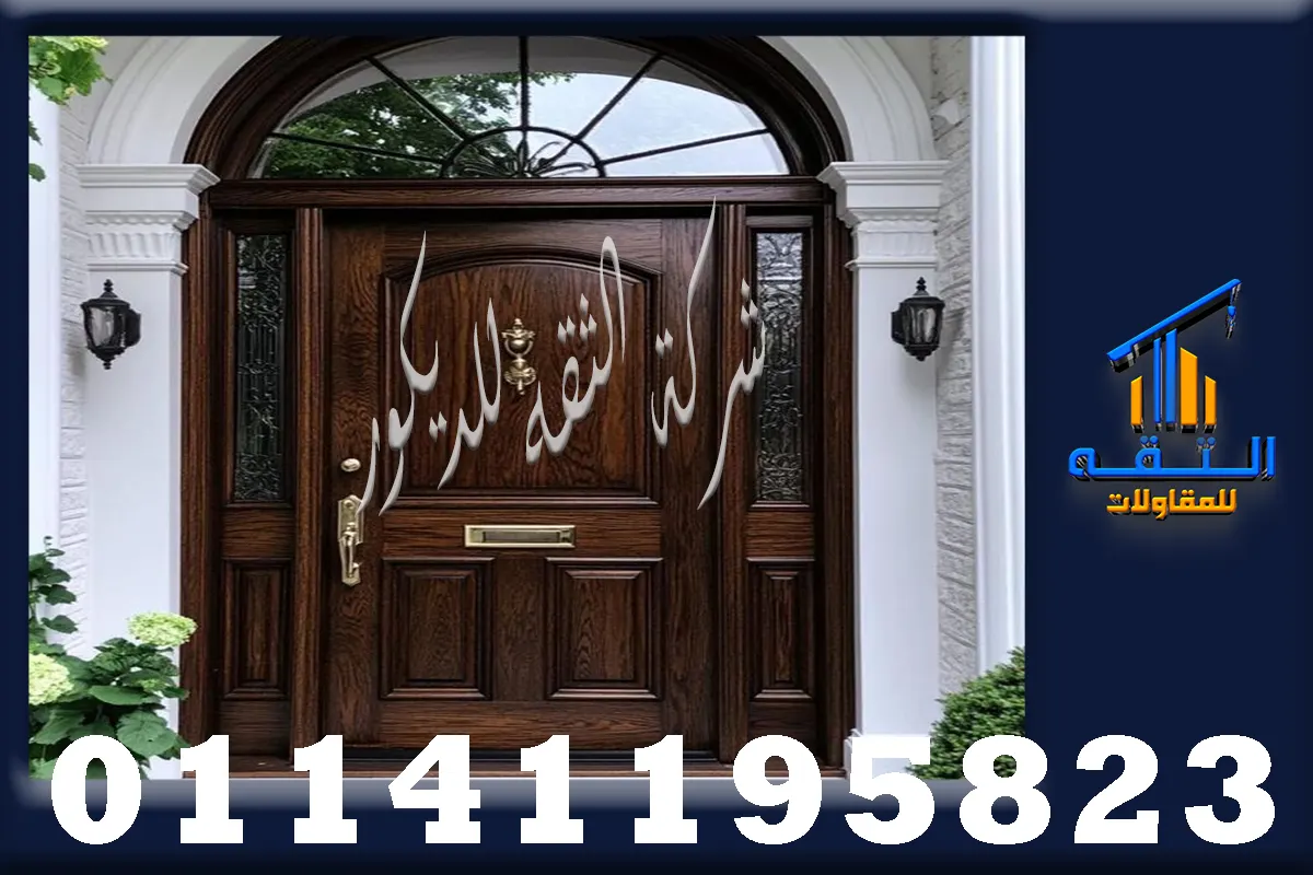 باب فيلا مودرن خشب بلون طبيعي وخطوط مستقيمة خارجية